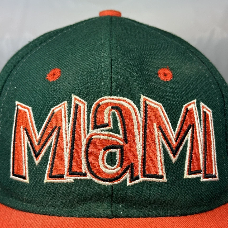 Vintage 90s Miami Hurricanes Snapback Grafitti Hat, Green & Orange Wool Cap, TOW - Image 2 of 4