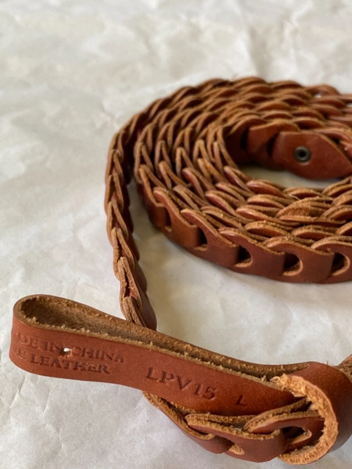UNIQUE WOMENS LARGE VINTAGE COLLECTION BROWN WOVEN SKINNY LEATHER BELT - Image 2 of 4