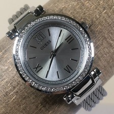 Guess Women U1009L1 Fashion Pave Silver Wired Bangle Quartz 28mm Watch 5 3/4"