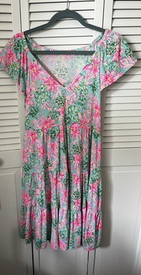 Lilly Pulitzer Kawai Flutter Sleeve Dress Pink Isle Shell, EUC size S, Pockets