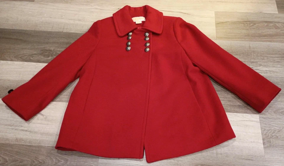 Women's Michael Kors Red Wool Blend Classic Capelet Swing Pea Coat Sz.10 Refined - Image 4 of 4