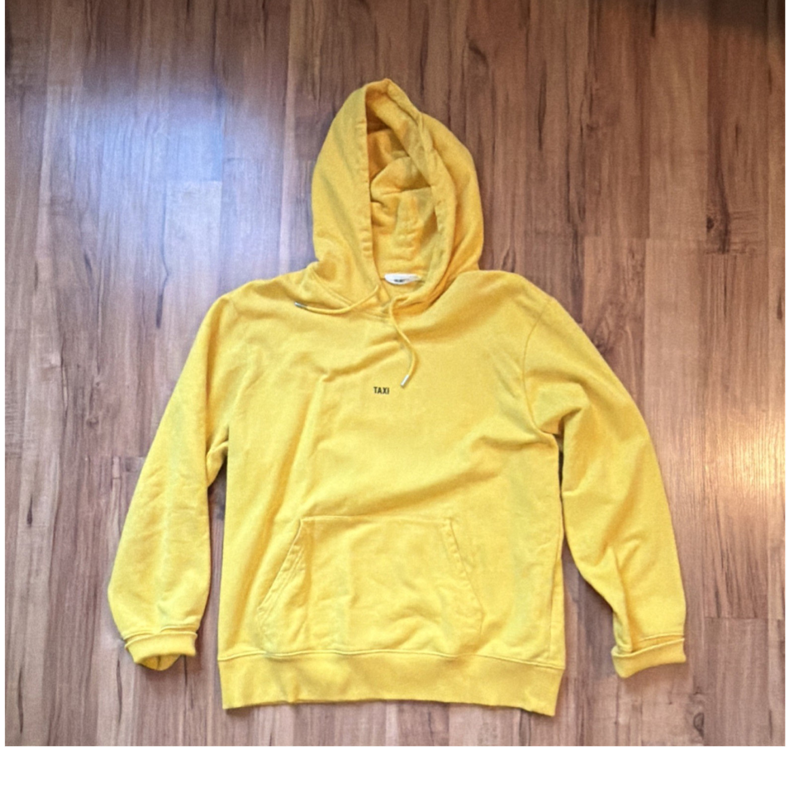 HELMUT LANG Men's Yellow Taxi Graphic Logo Pullover Hoodie Pockets Size L