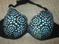 NICE Shade Shore Push Up Halter Black CUTOUTS Teal Bikini Top Shell 38D