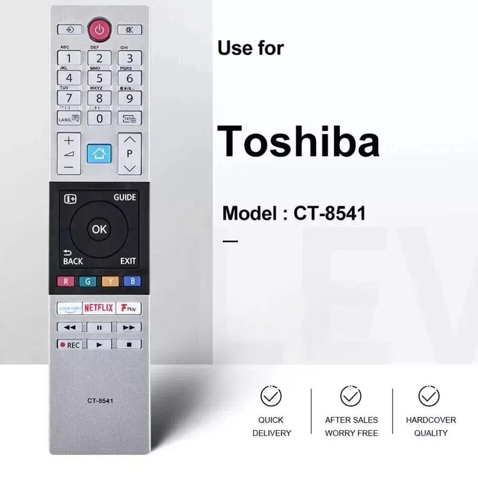 Product photo 1 of 8 — REMOTE CONTROL REPLACEMENT FOR TOSHIBA TV CT-8541 NETFLIX + PRIME ·BUTTONS SMART