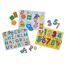 Melissa  Doug Disney Wooden Peg Puzzles Set: Letters, Numbers, and Shapes and