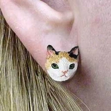 Conversation Concepts Tortoise & White Japanese Bobtail Earrings Post