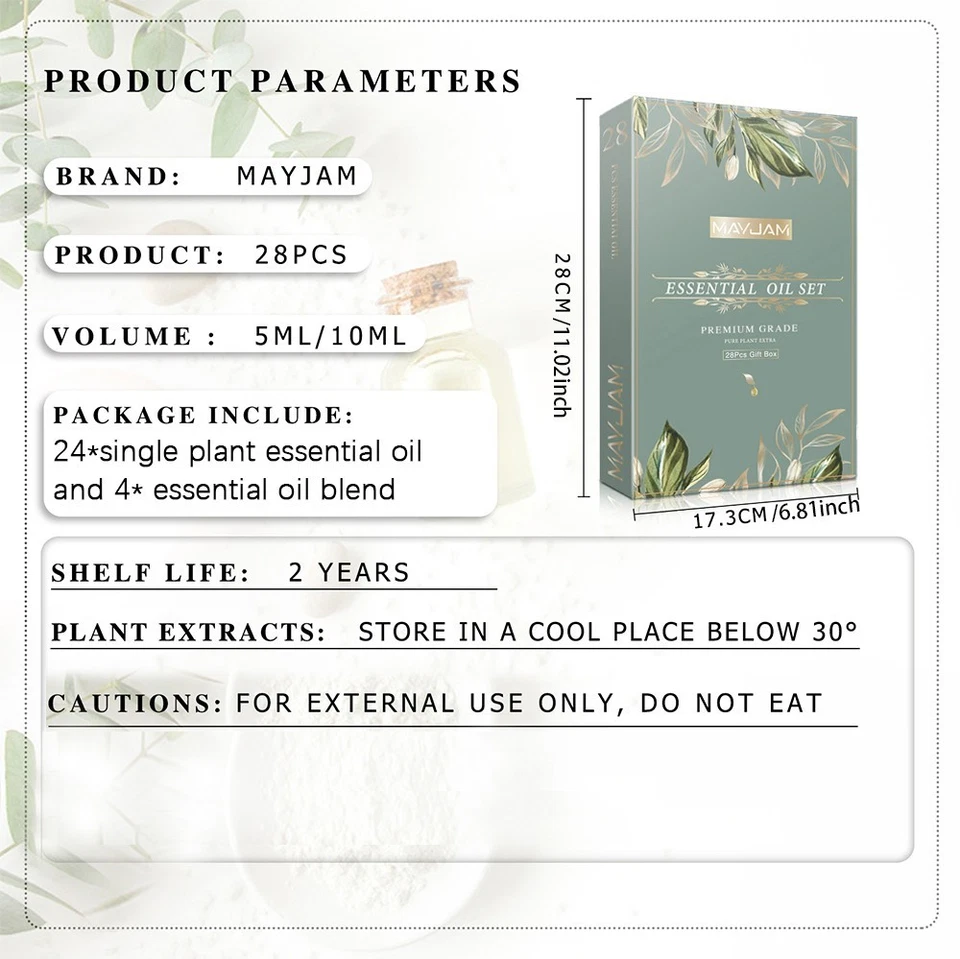 MAYJAM 28Pcs Essential Oils Set w/ Blends Aromatherapy Gift for Diffuser Massage - Image 2 of 4
