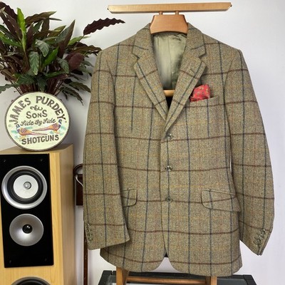 HACKETT (38R) Handmade TWEED Windowpane Sport Coat Hacking Blazer Jacket Wool