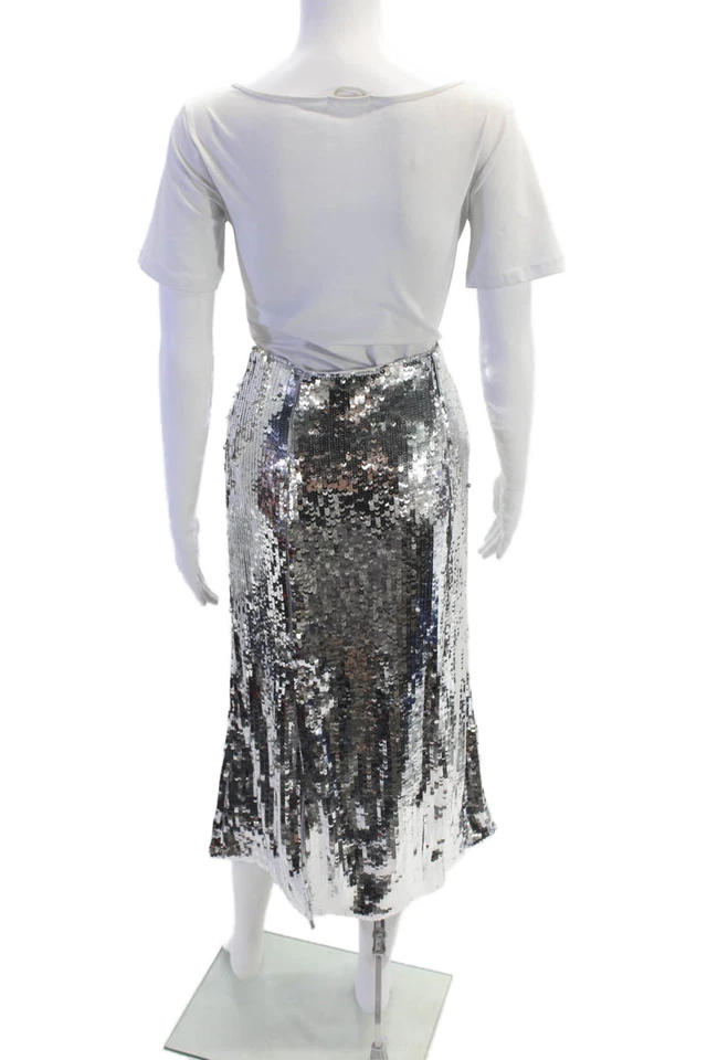 Saia J Crew feminina texturizada com zíper sequenciado fenda longa tom prata tamanho 06 - Imagem 4 de 4