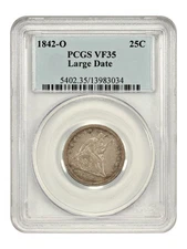 1842-O 25C PCGS VF35 (Large Date) - Liberty Seated Quarter