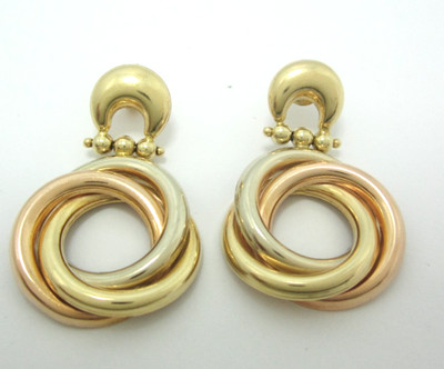 ATEMBERAUBENDE 14K MEHRFARBIGE GOLD (1-3/8'') TROPFEN/HÄNGER CREOLEN 7,7G