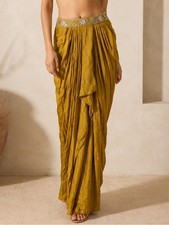 Silky Bindra Draped Lehenga Maxi Skirt Mustard Gold Size Medium
