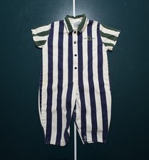 Vintage OshKosh B'gosh Baby Romper Size 18 Months Striped Blue White Denim Rare