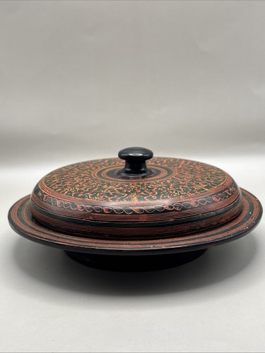 Vintage Burmese Style Lacquerware Bamboo Divided Serving Bowl - Picture 1 of 18