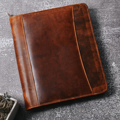 Top Grain Leather Portfolio - Professional Business Padfolio & Document Organ...