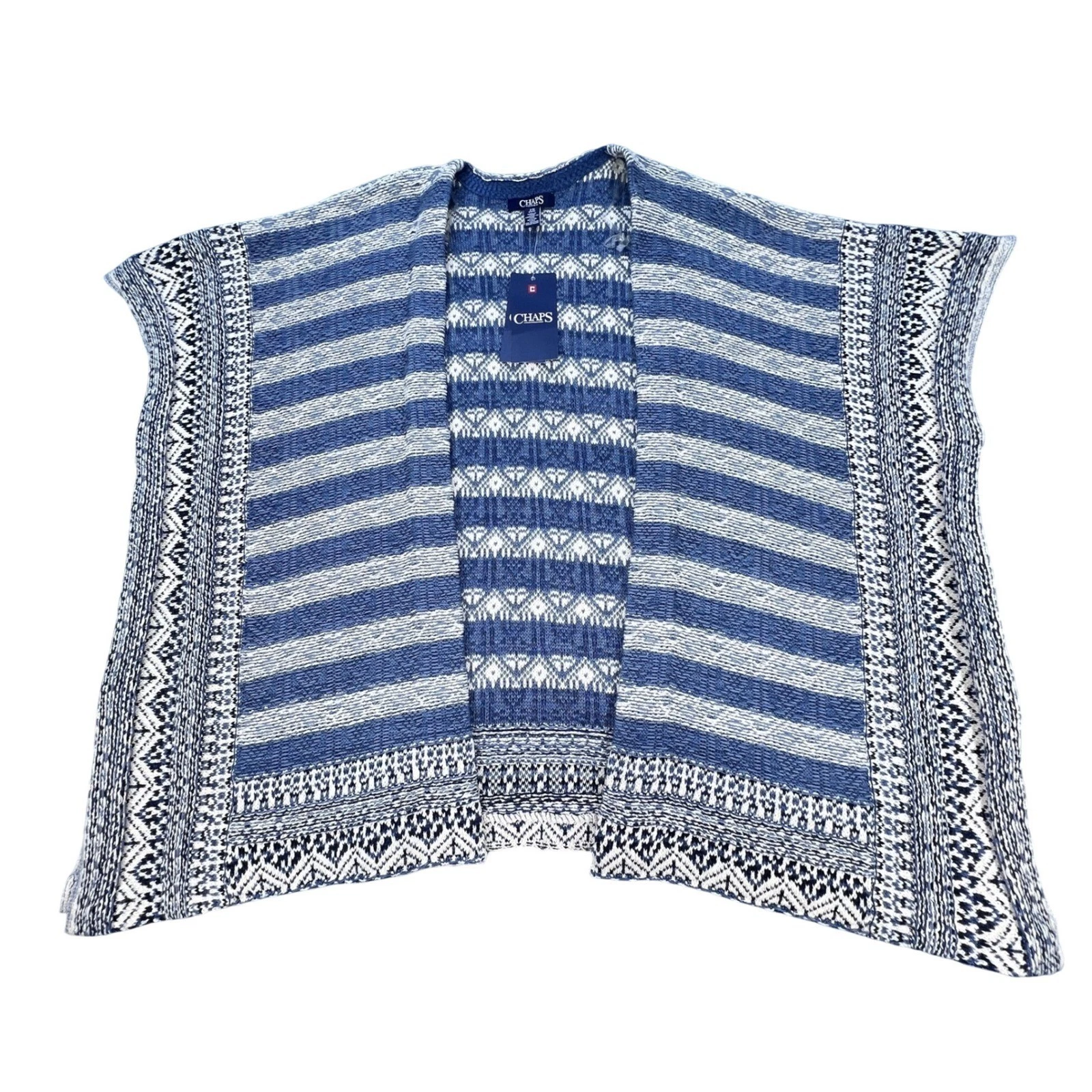 Chaps Blue Striped Fair Isle Open Front Poncho Sweater Womens S/M