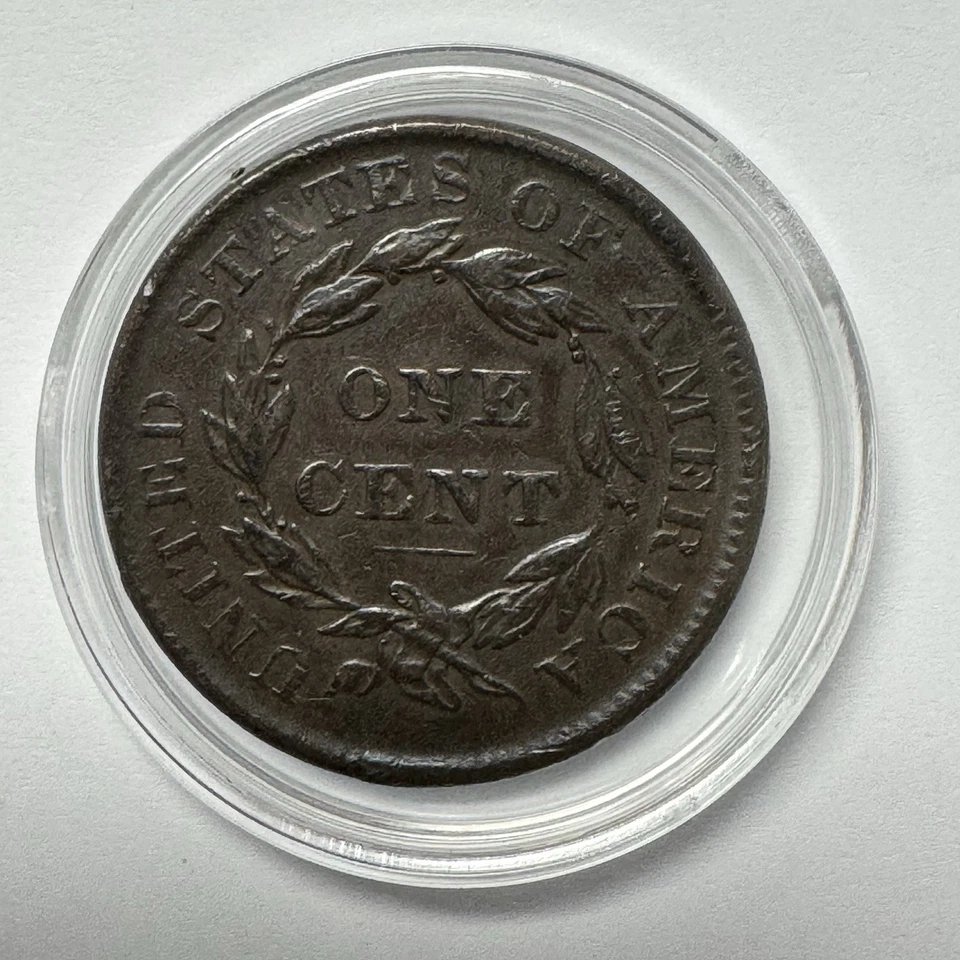 Moneda de cobre de 1 centavo grande cabeza corona 1837 de Estados Unidos Foto 4 de 4