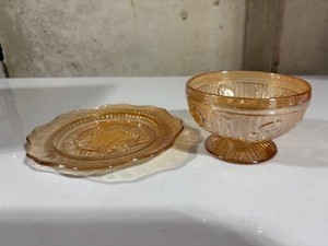 VINTAGE IRIS AND HERRINGBONE SHERBET BOWL & SAUCER