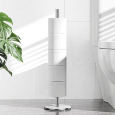 Freestanding Toilet Paper Holder with Shelf,5 Roll Storage,Brushed Nickel