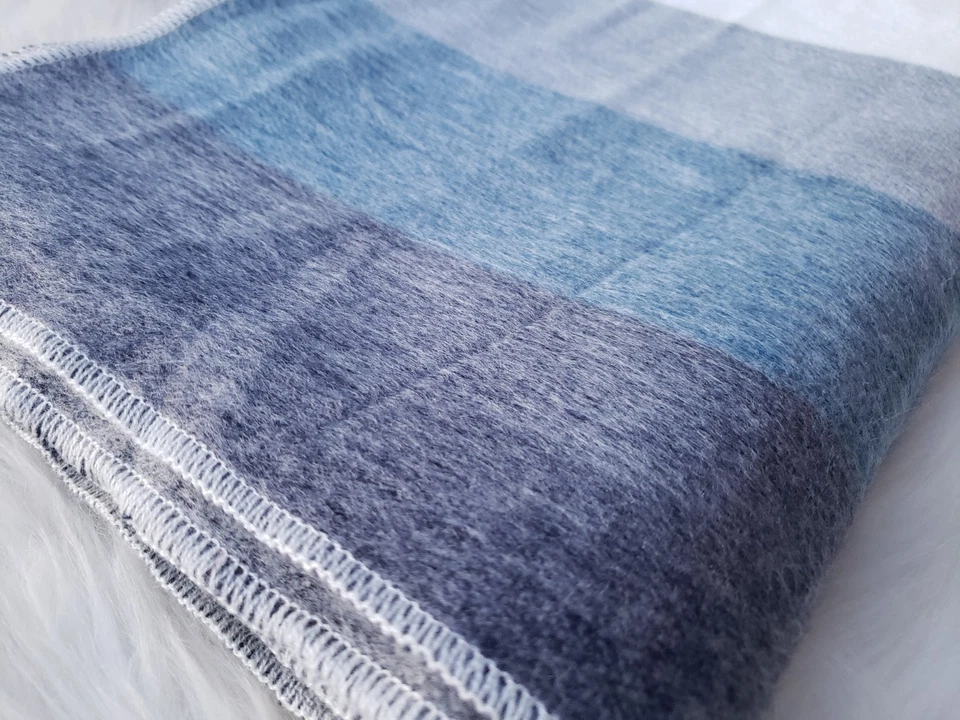 Manta de lana de alpaca azul TAMAÑO DE VIAJE / Manta de lana cálida / Manta de lana a rayas Foto 3 de 3