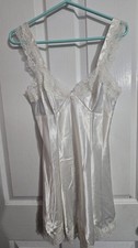 Vtg Victoria Secret White Satin Lace Slip Dress Nightgown Lingerie Coquette XS