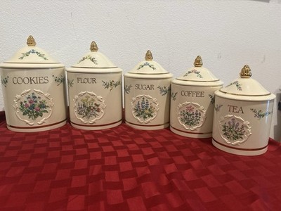 1993 1994 Lenox 5 Piece Spice Garden Canister Set Coffee Tea