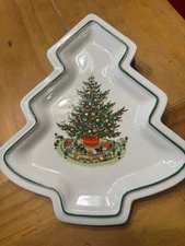 PFALTZGRAFF CHRISTMAS Tree Plate/Dish Train Candy/Relish 10 1/4" x 9 1/4"