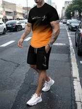 Men 2-Piece Set Summer Outfit Short Sleeve Sweatshirt T Shirts and Shorts Suits