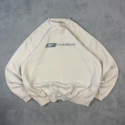 Vintage Reebok 1990's Cream Spellout Heavyweight Oversized Size Large Sweatshirt
