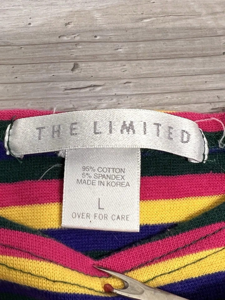 Vintage 90s Y2K Bodysuit Rainbow Stripe The Limited Snap Crotch Sz L Long Sleeve - Image 3 of 4