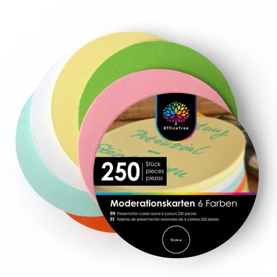 OfficeTree Moderationskarten 250 Stück 6 Farben rund 100 mm 150g/m² Präsentation