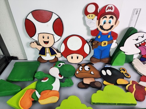 Super Mario Bros Set Decorazione Parete Legno Fatto a Mano 25pz - Sala Giochi Dipinta Personalizzata - Foto 2 di 14