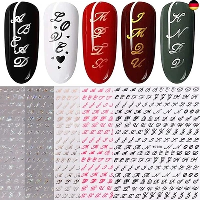 JMEOWIO Nagelsticker Glitzer Alter Buchstabe 6 Blatt Nail Art Sticker Selbstklebend