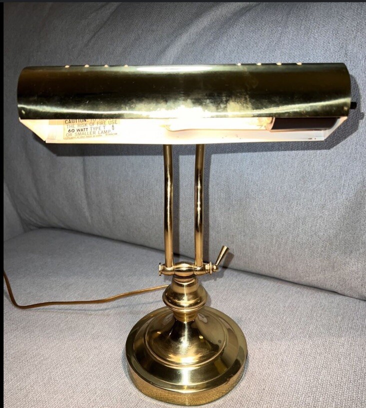 Vintage Brass Bankers Desk Table Lamp Piano Light Swivel Head Works