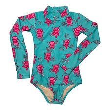 Mott 50 Toddler Girls Swimsuit Sz 2 Green Pink One Piece Zip Long Sleeve UPF50