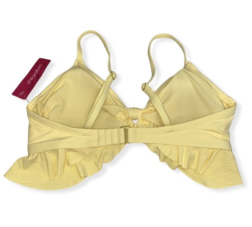 Juniors Ribbed Ruffle Tie-Front Bralette Bikini Top -Xhilaration -Yellow -S193 - Picture 4 of 5