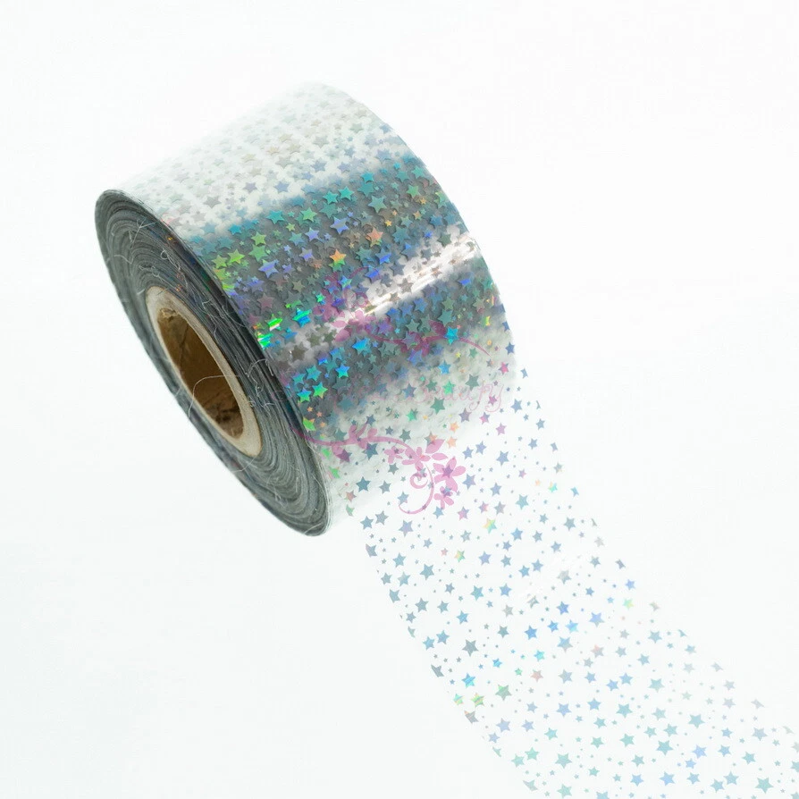 1 rollo 100 m arte en uñas manicura láser plateado holograma estrella transferencia papel papel calcomanías Foto 3 de 4