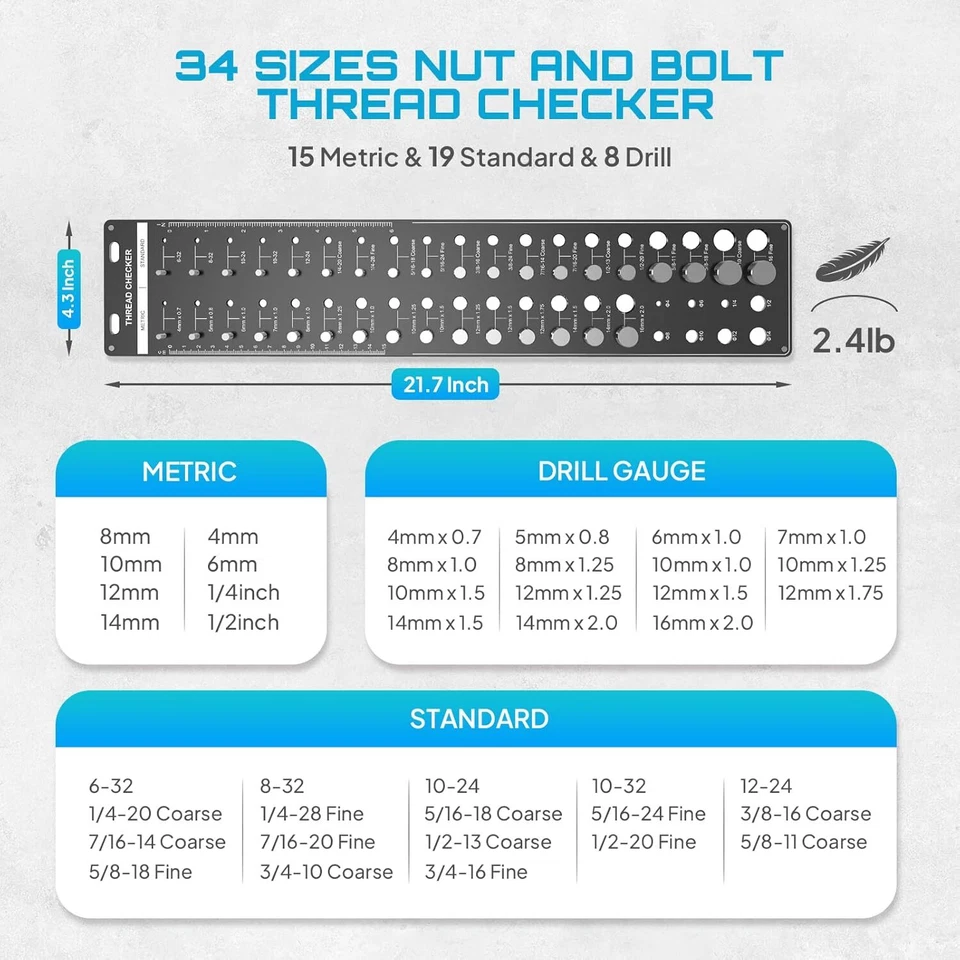 34 Nut and Bolt Identifier Gauge Thread Checker with Inch & 34 Thread Check - Image 3 of 4