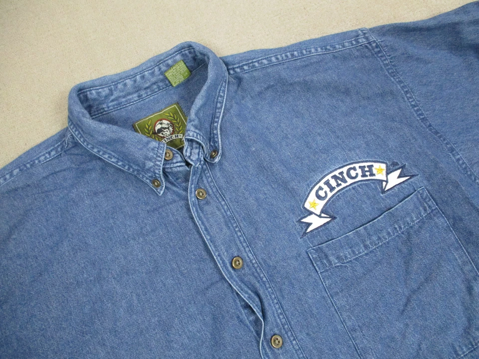 Camisa Cinch Para Hombres Grande Azul Abotonada Denim Jean Manga Larga Vaquero Occidental * Foto 2 de 4