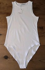MANGOPOP Womens S White Crew Neck Sleeveless Tank Bodysuit Modal Summer Spring