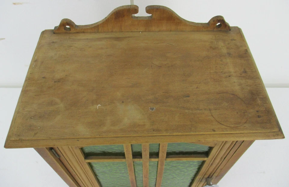 Boticario Baño Medicina Cocina Gabinete Madera Art Deco Vidrio Verde Precioso Foto 3 de 4