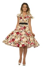 H&R London Vanilla Roses Floral Flowers Pinup Rockabilly Goth Swing Dress 9502