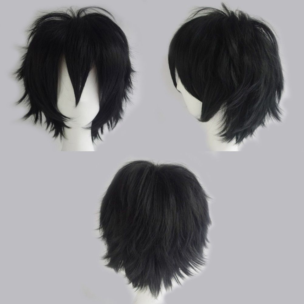 Boy Mens Anime 12Short Wig Cosplay Party Straight Hair Cosplay Full Wigs  Grey F