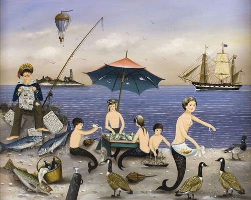 Mermaids and Sailor : Ralph Eugene Cahoon Jr : Archival Quality Art Print 17x22 - Picture 2 of 2