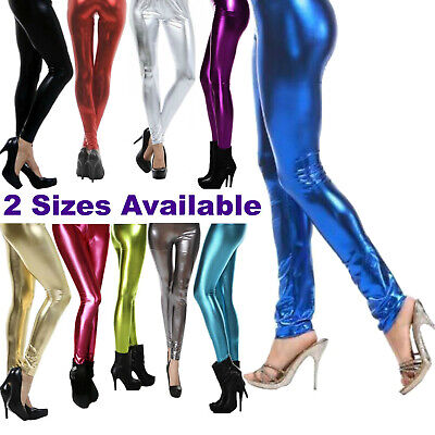 80s Leggings Shiny Metallic 70s Neon Disco Pants - Ladies Fancy