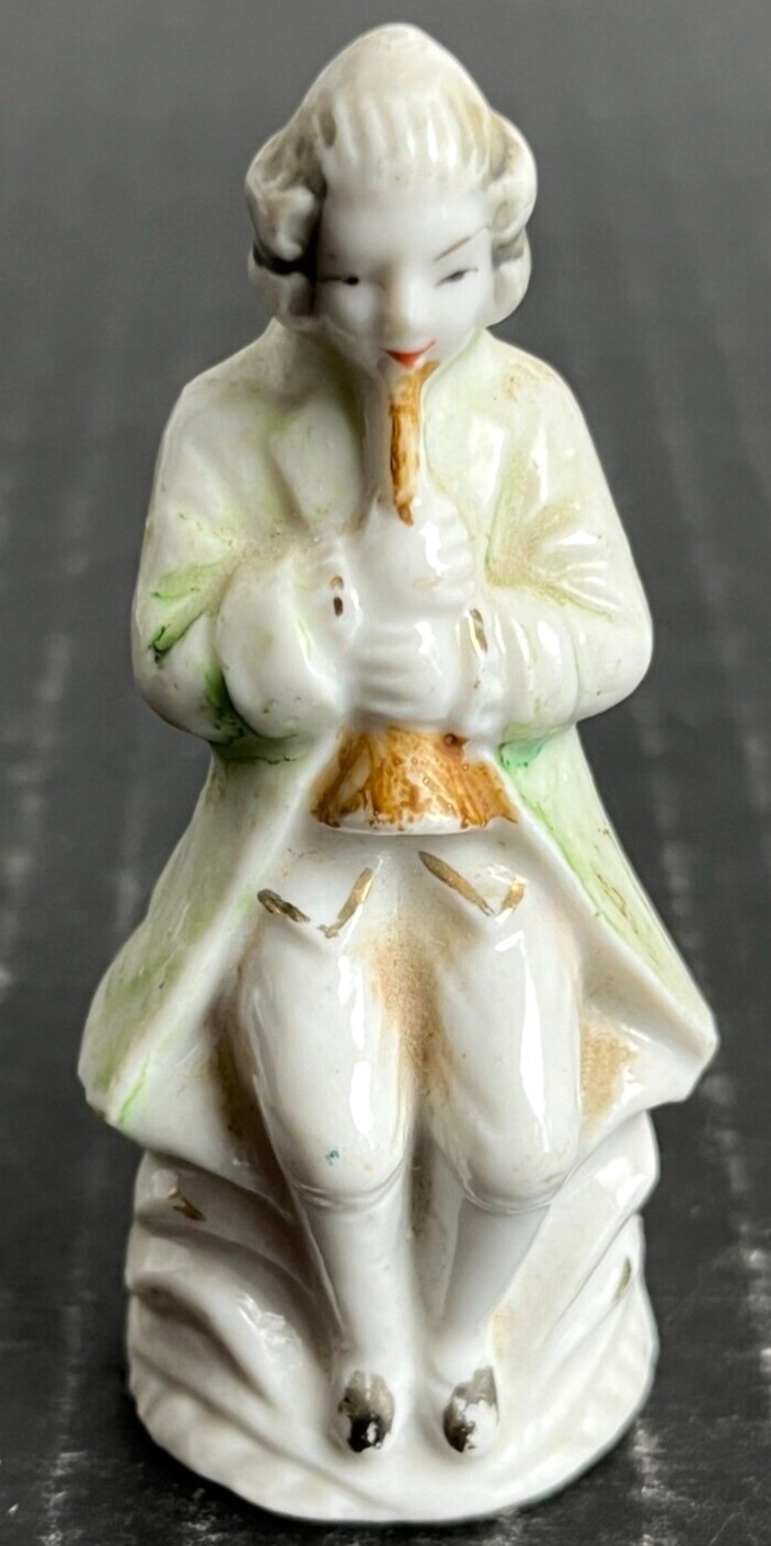 Vintage Porcelain Figurine Victorian Man Playing Lute Instrument Occupied Japan