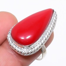 Coral Gemstone 925 Sterling Silver Ring Size 8 p340