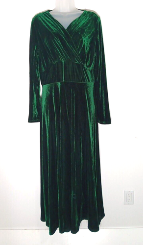 NEW Green Velvet Maxi Elegant Dress Womens 3XL Stretch Fit and Flare Royal Party
