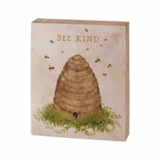 Bee Kind Primitives by Kathy Wood Block Sign 4 in x 5 in  Garden Bumblebee Hive