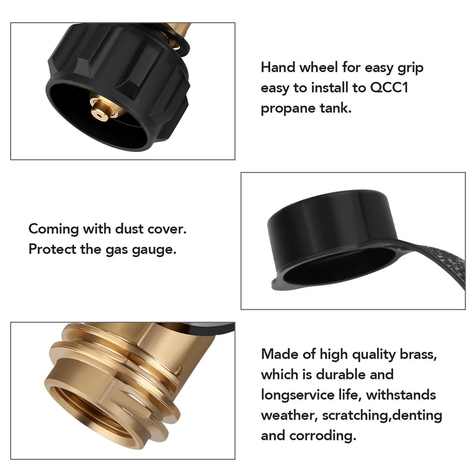 Adaptador de latón medidor de tanque de propano con indicador de nivel de presión de gas para barbacoa RV Foto 3 de 4
